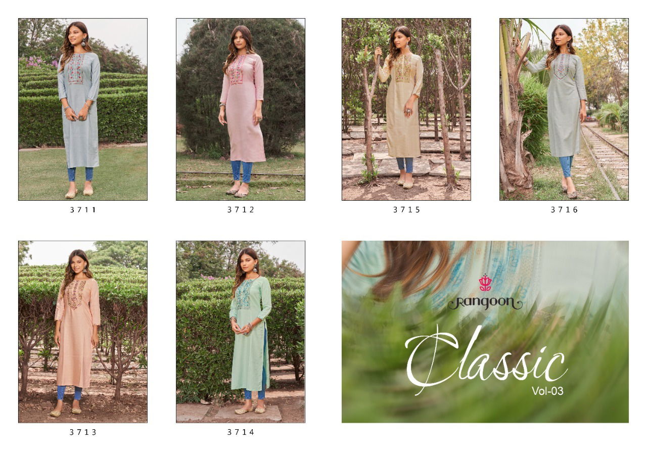 Rangoon Classic 3 New Designer Party Wear Cotton Designer Kurti Collection